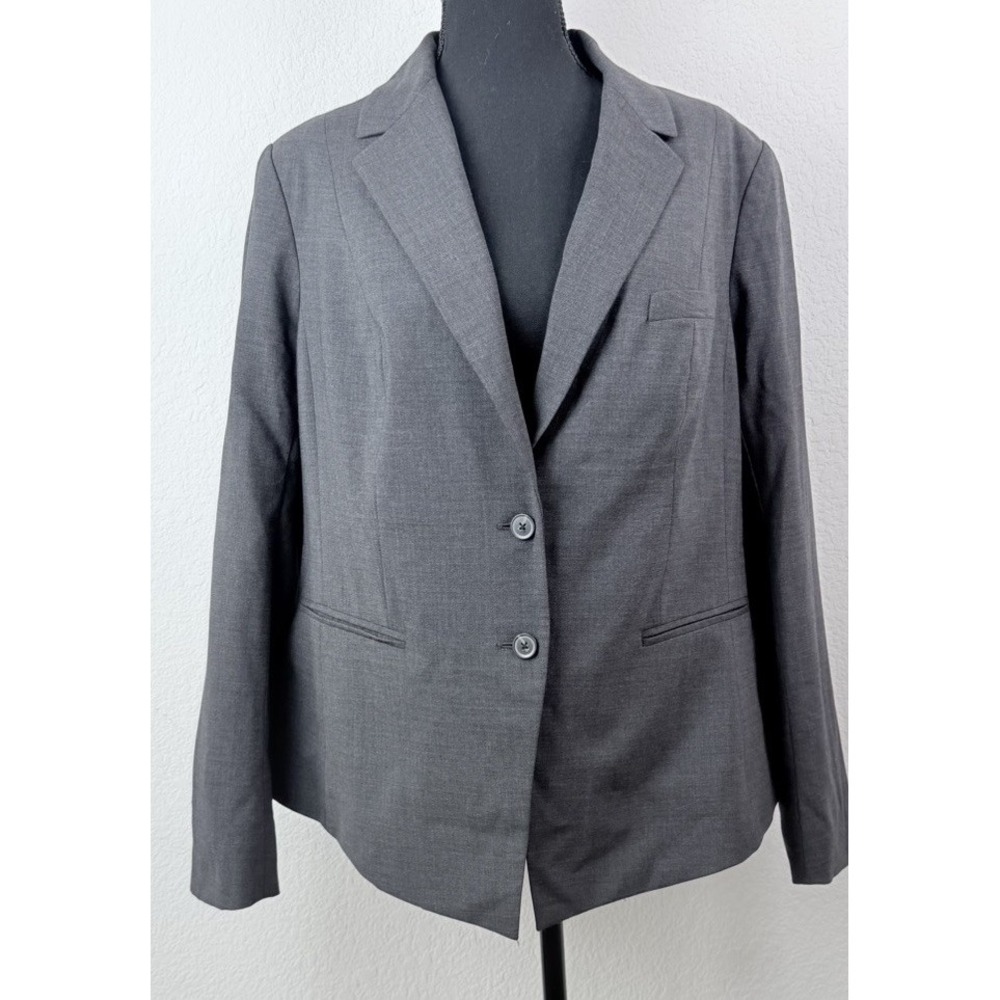 MM.LaFleur Blazer Jacket Wool Stretch +1 XL Gray Tailored Two Button Career Work